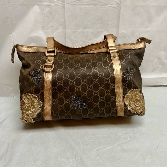 Vintage, Rare, Gucci, GG Brown and Gold Coated Canvas Handbag (12in x 9in x 4in) - Picture 3 of 15